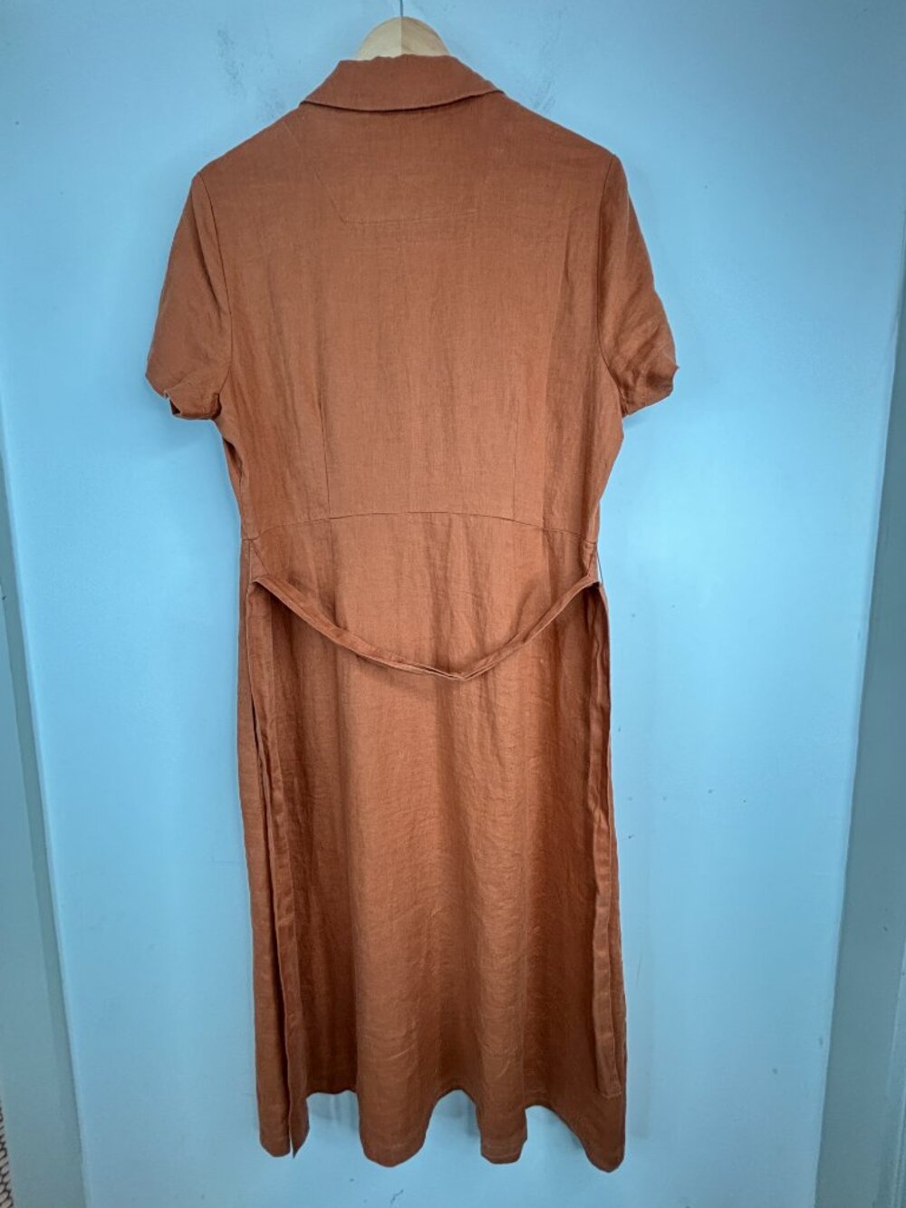 Quince 100% European Linen Button Front Midi Dress L Terracotta Pockets Belt - Picture 5 of 10